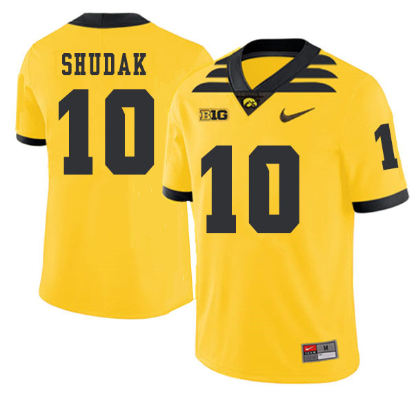 2019 Men #10 Caleb Shudak Iowa Hawkeyes College Football Alternate Jerseys Sale-Gold - Click Image to Close